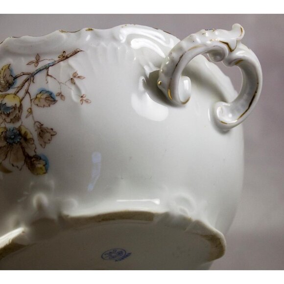 Antique LS&S Carlsbad Austria Vegetable Dish 7.5" Brown/Blue Flowers 1895-1917 - Picture 10 of 15